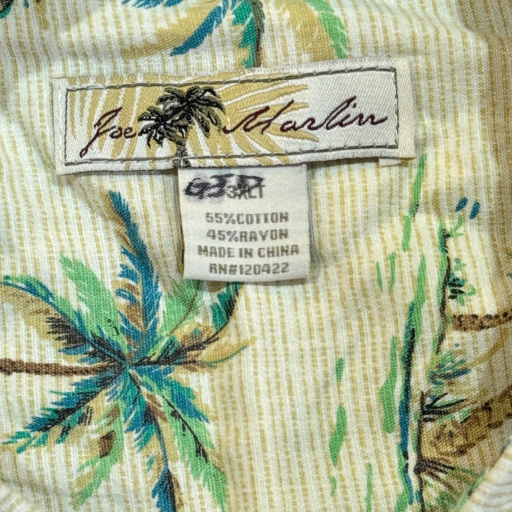 Joe Marlin Shirt Men's 3XLT Beige Palm Tree Print Short Sleeve Button Up - Picture 3 of 14